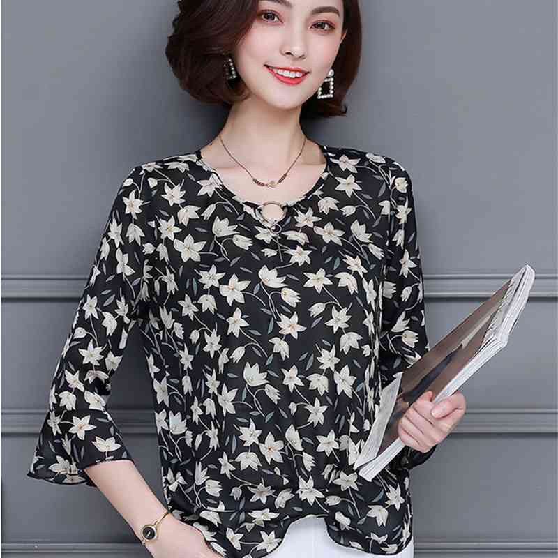Spring Summer Fashion Casual Chiffon Women Blouses Shirt Lady Printed Floral Loose Female Clothing Tops Blusas 0042 30 210506