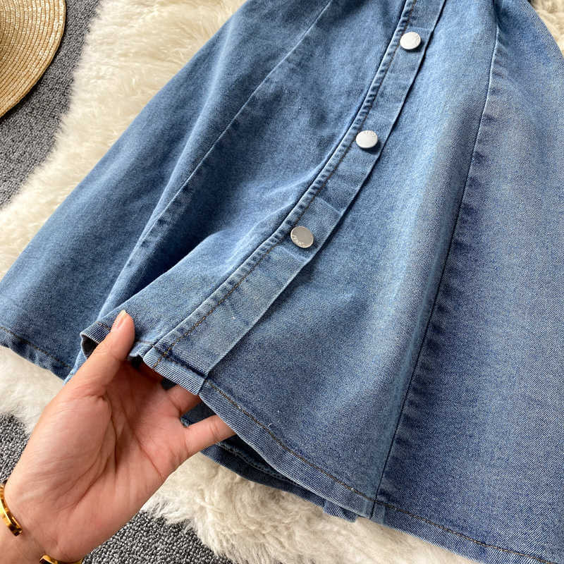 DEAT Women Denim Dress Slash Neck Short Sleeve Arrivals Lady Sexy Temperament Fashion Spring Summer 11B604 210709