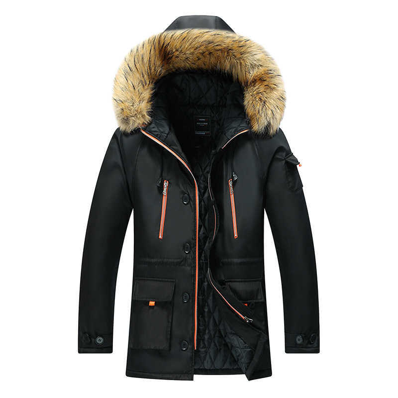 Men Winter Jacket Fur Collar Casual Hooded Parka Down Jackets Mens Warm Thick Thermal Outdoor Overcoat Zipper Multi-pocket 211014