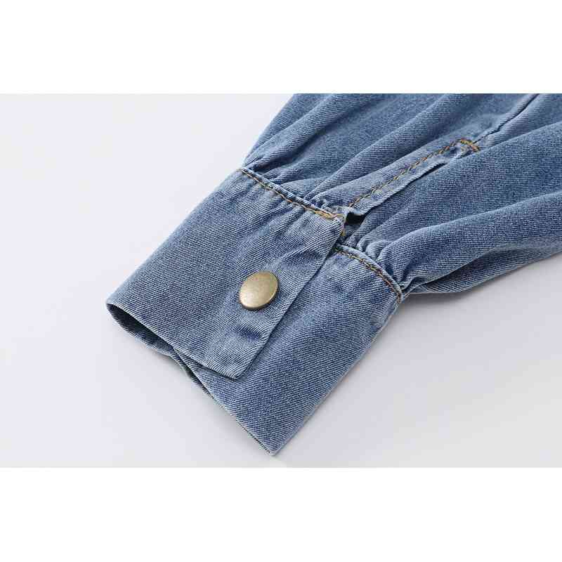 Nomikuma Short Korean Demin Patchwork Blouse Long Sleeve Turn-down Pullover Shirt Autumn New Sexy Crop Top Jeans Tops 6D557 210427
