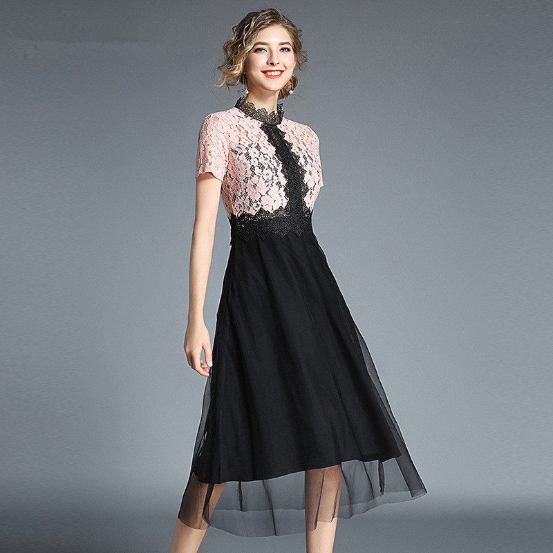 Women Summer Quality Lace Dresses Elegant Slim Cutout Floral Patches Black Mesh Casual Party Midi Flare Vestidos 210525, Picture color
Women Summer Quality Lace Dresses Elegant Slim Cutout Floral Patches Black Mesh Casual Party Midi Flare Vestidos 210525, Picture color