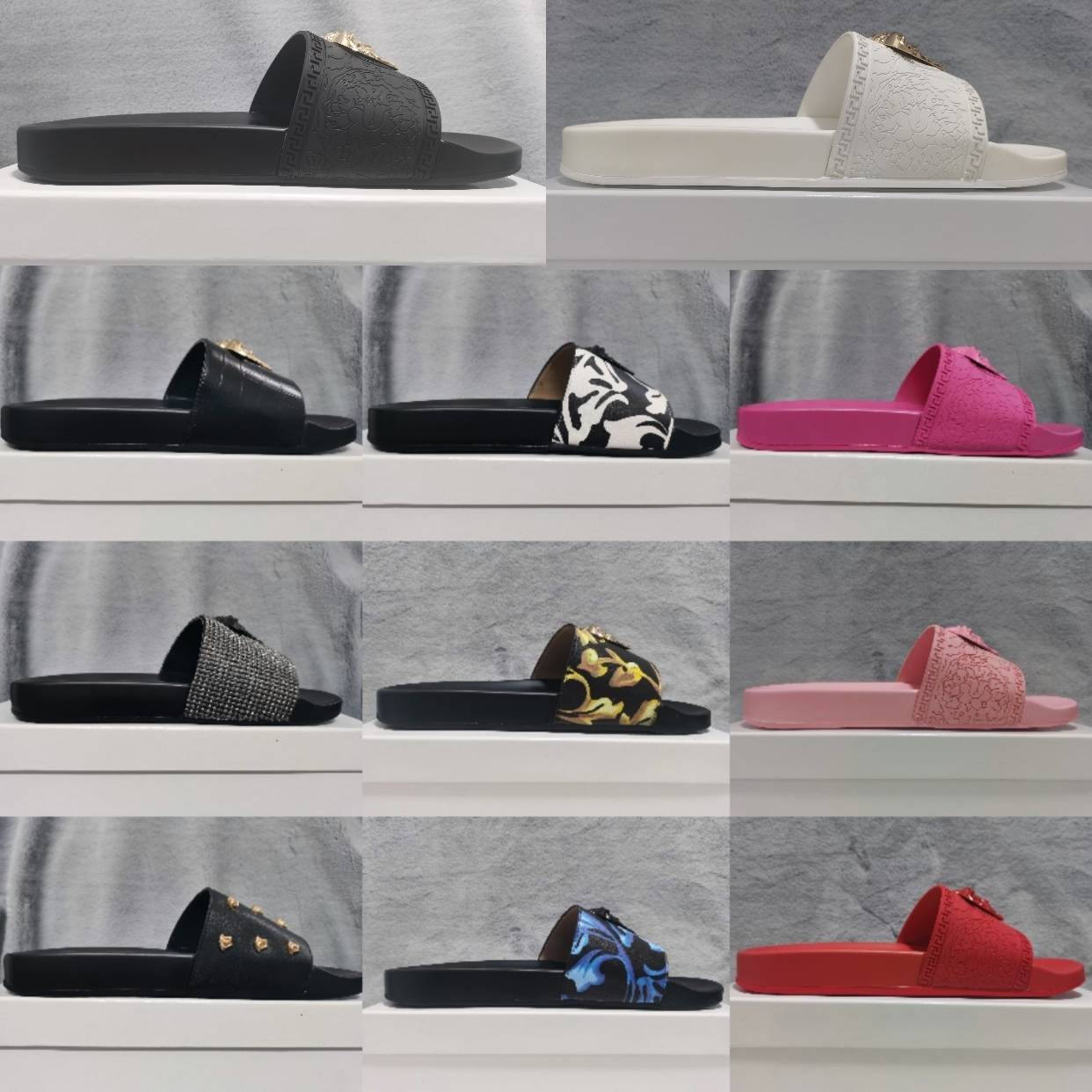 

Color Slippers Paris Luxury Designer Sliders Mens Womens Summer Sandals Beach Slide Ladies Flip Flops Loafers Sky Blue Chaussures, Original box