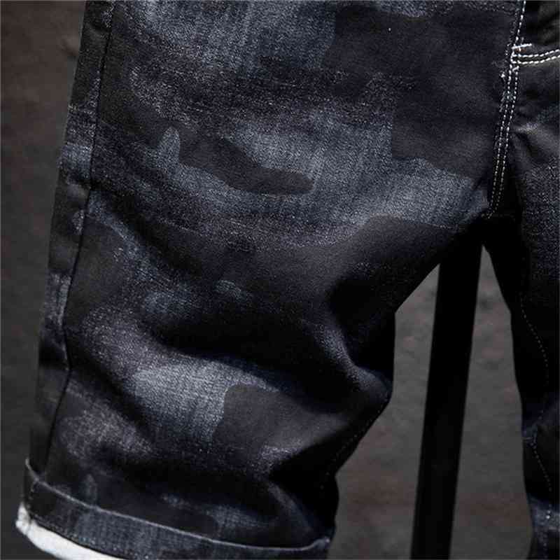 Summer Men's Denim Camouflage Shorts Fashion Slim Fit Micro Elastic Cotton Black Wash Ripped Jeans Male Clothes,X3176 210629
