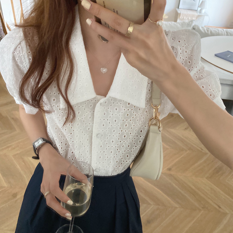 Summer Office Lady Elegant Blouse Shirt Woman Short Sleeve White Blouses Women Solid Soft Tops Blusa Feminina Kimono 210421