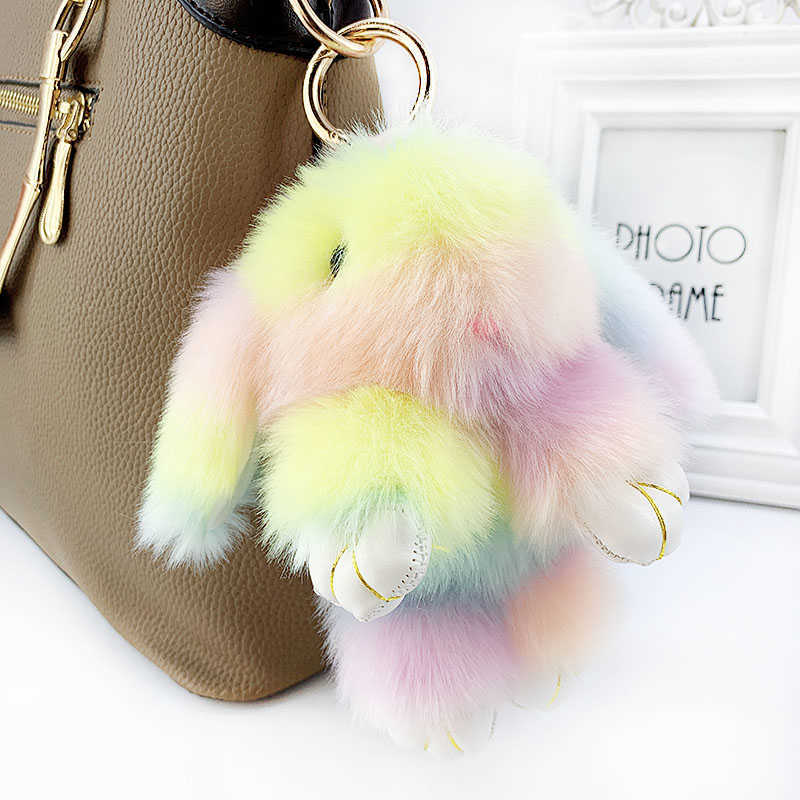 New color plush rabbit doll keychain pendant girl bag car interior alloy hanging ring jewelry children plush small gift G1019