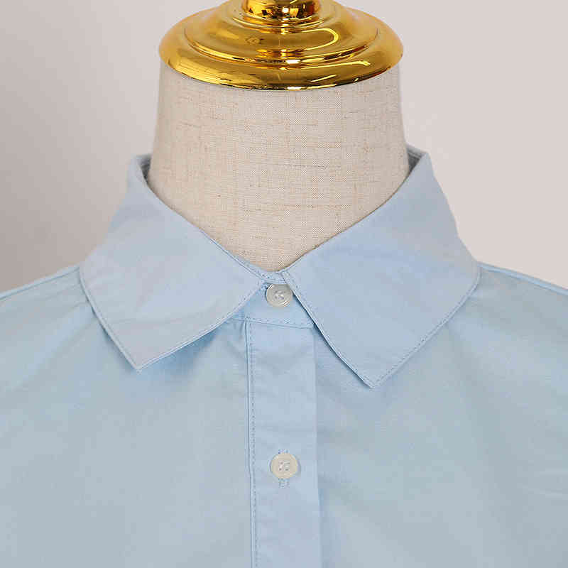 VGH Hollow Out Patchwork Blouse For Women Lapel Long Sleeve Off Shoulder Casual Shirt Female Fashion New Clothing Spring Tide 210421