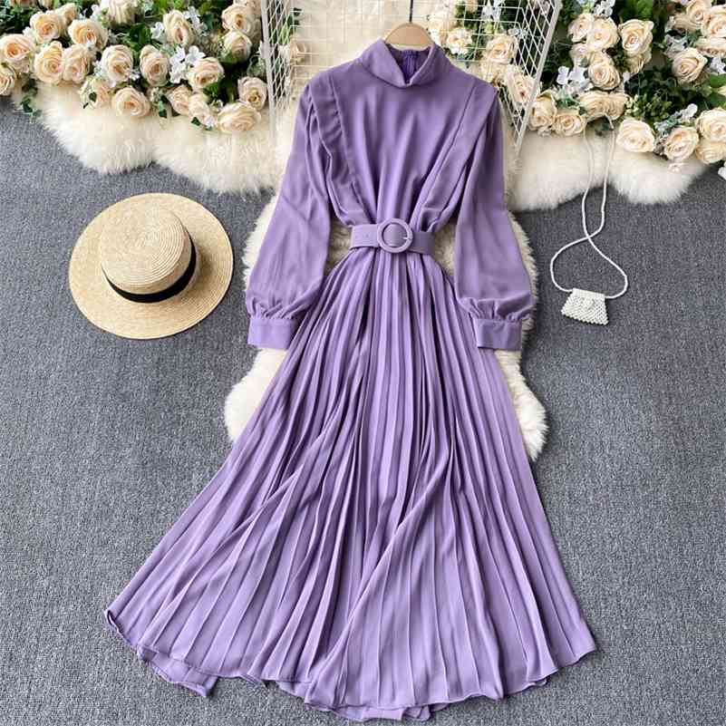 Spring And Summer Solid Color Sundresses Women's Dress Light Elegant Holiday Orange Pleated Chiffon Maxi Dress Femme Robe 210630