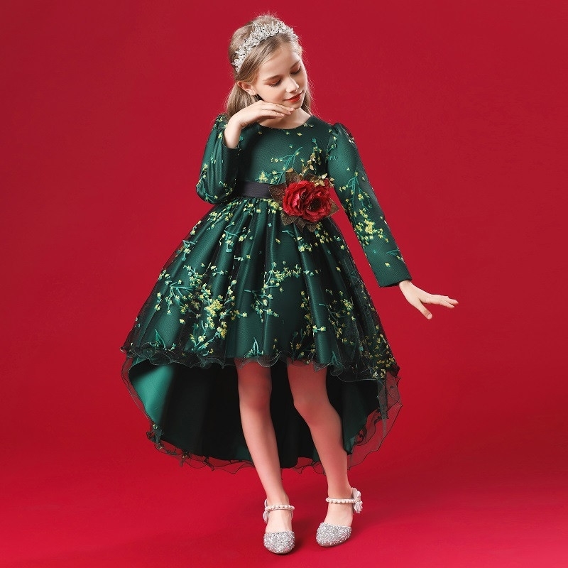 Flower Tailing Prom Gowns Teenagers Dresses for Girl Children Party Clothing Kids Princess Formal Dress For Bridesmaid Wedding 210508