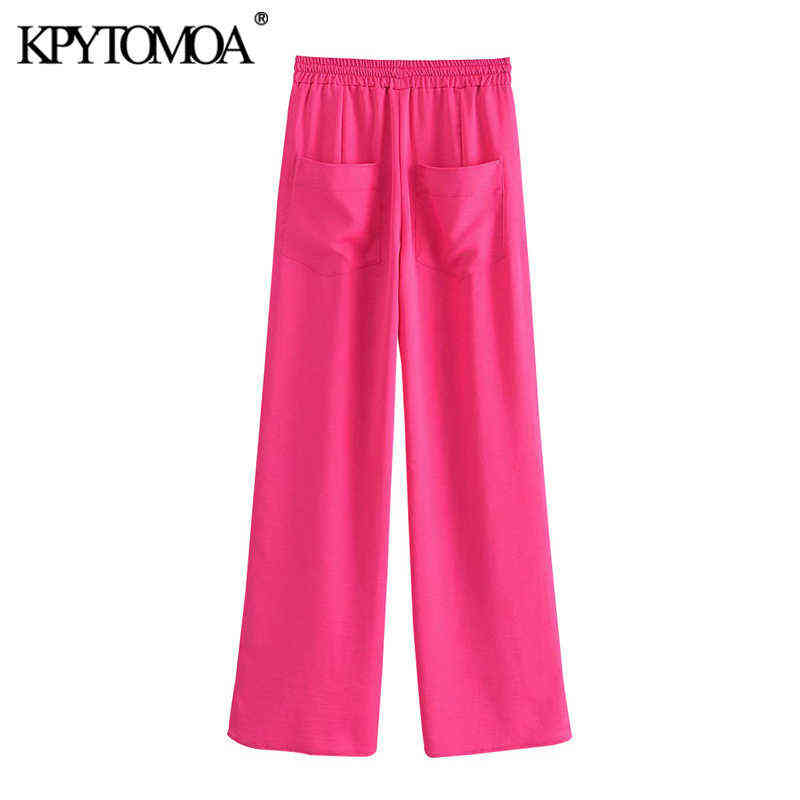 KPYTOMOA Women Chic Fashion Side Pockets Loose Fitting Pants Vintage High Elastic Waist Drawstring Female Trousers Mujer 211115