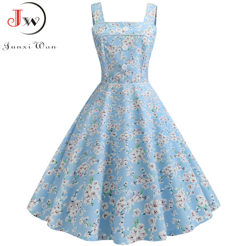 Sexy Print Vintage Summer Dress Women Vestidos Robe Femme pin up Party Dress 50s Rockabilly Plus Size Casual Beach Dresses 210409