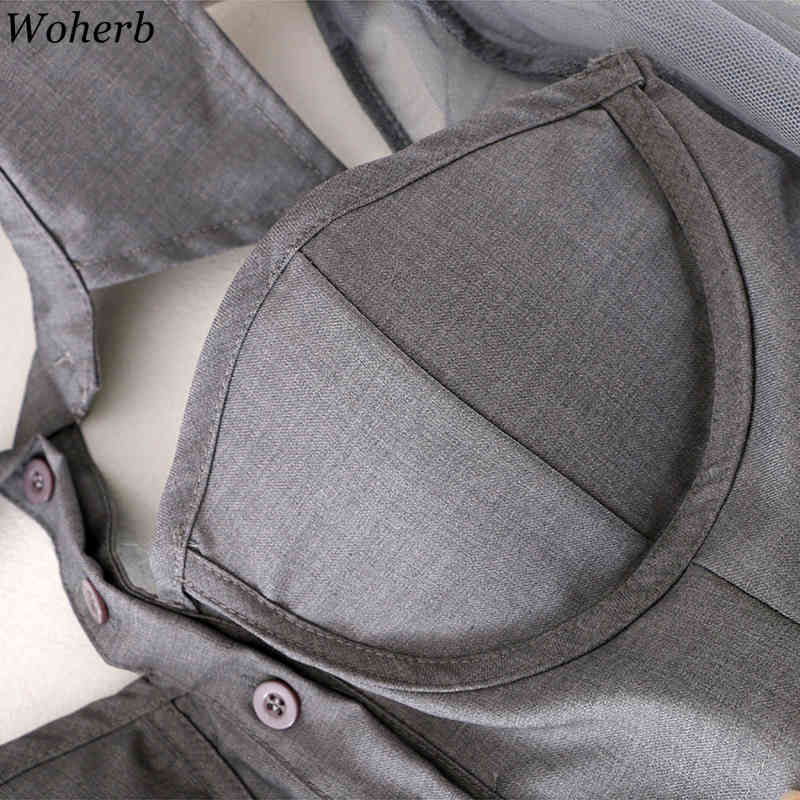 Sexy Lady Chic Women Blouses Halter Backless Shirts Blusas Mujer De Moda Gauze Patchwork Lantern Sleeve Blouse Crop Tops 210519