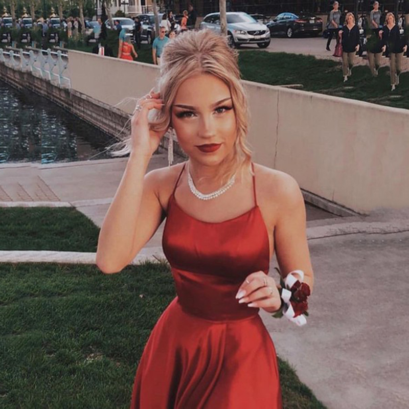 Halter Neck Prom Dresses 2021 Sexy Backless Front Split Satin A-line Evening Party Dress Vestidos De Festa Longo