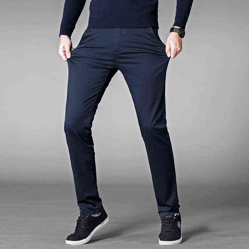 4 Colors Casual Pants Men Classic Style Business Elastic Cotton Slim Fit Trousers Male Gray Khaki Plus Size 42 44 211112