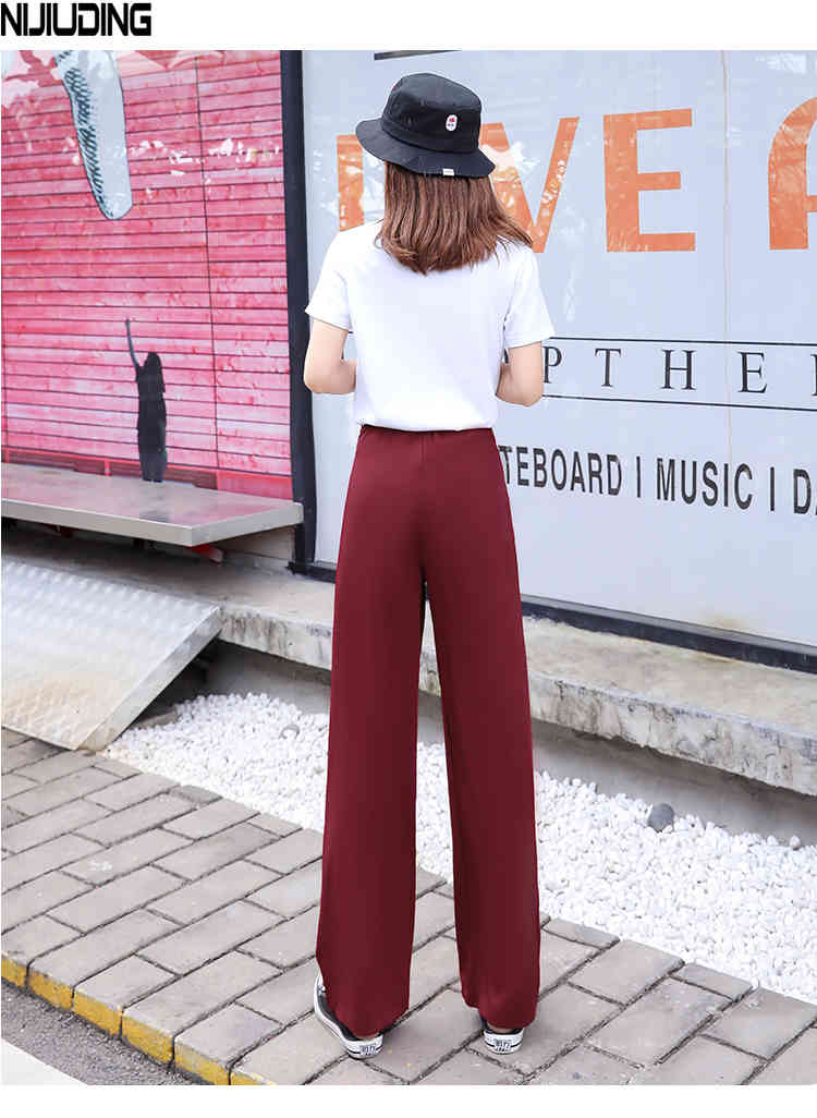 Womem Wide Leg Pants Spring Summer Female Elegant Loose Chiffon Straight Pant Long Trousers Office Lady Pantalon 210514