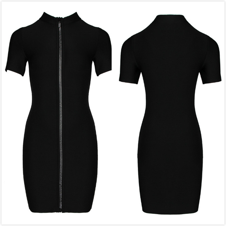 Free Summer Sexy Diamond Front Zip Bandage Dress Women O-neck Short Sleeve Bodycon Mini Club Party Vestidos 210524