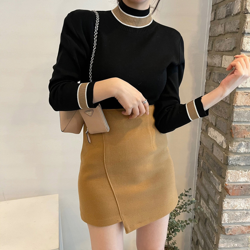 Autumn Winter Turtleneck Knitted Sweater Women Casual Hit Color Striped Pullovers Female Office Lady 210519