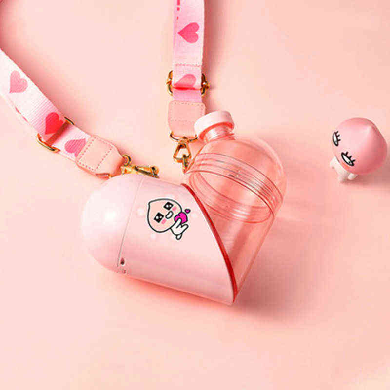 Nonoo Love Cartoon Heart-Shaped Cup Fitness Sports Creative Frosted Water Bottle Storage Outdoor Mug Travel Tea Gift 211122