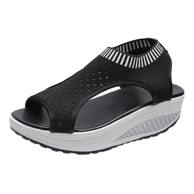 Sandals Women Summer Slip On Wedges Platform Ladies Low Heels Open Toe Shoes Knitting Female Fashion Comfort Woman Footwear