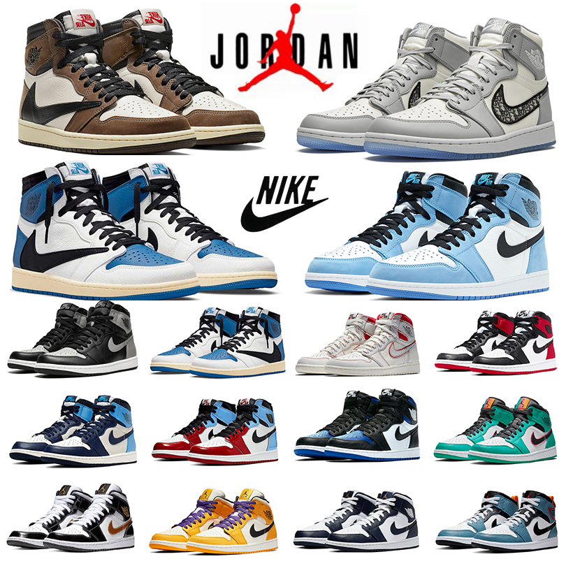 Jumpman 1s mens basketball shoes air jordan 1 Travis Scott x Fragment University Blue UNC Dark Mocha Fearless Royal Toe Shadow men women trainers sports sneakers, Color#3