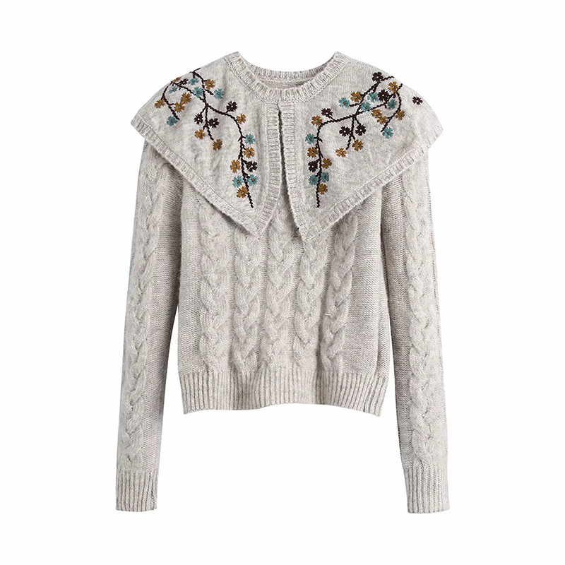 Women Retro Sweet Flower Embroidery Lapel Sweater Female Simplicity Long Sleeve Pullover Chic Top 210520, As picture
Women Retro Sweet Flower Embroidery Lapel Sweater Female Simplicity Long Sleeve Pullover Chic Top 210520, As picture