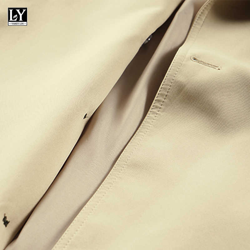 LY VAREY LIN Spring Autumn Women Color Contrast Adjustable Waist Long Sleeve Trench Elegant Double-breasted Coat 210526