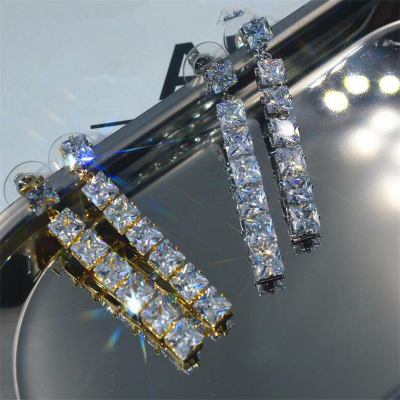 Sparkg Dangle Earrings: Sterg Sier Princess Cut White Topaz Gemstones for Women