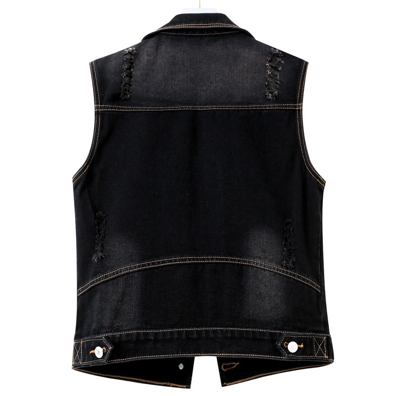 Autumn Women's Denim Vests Coat Sleeveless Casual Turn-down Collar Loose Hole Vest Tops Female Short Jackets 210514