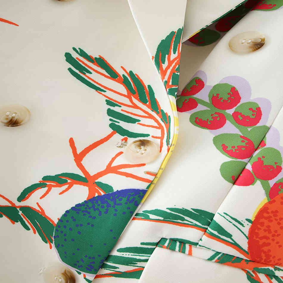 Free Women Fashion Double Breasted Fruit Print Blazers Coat Vintage Long Sleeve Pockets Female Outerwear 210524