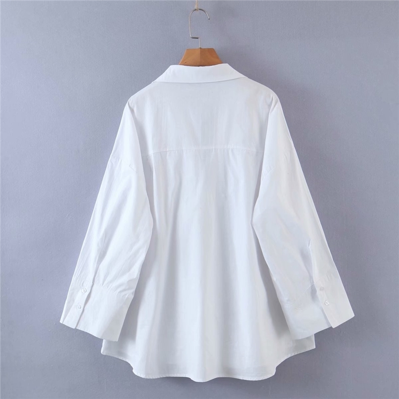Elegant Women Solid White Shirts Fashion Ladies Turn Down Collar Tops Streetwear Female Chic Cotton Loose Blouses 210430