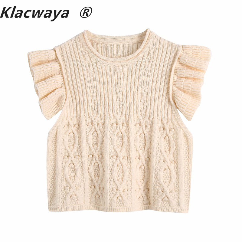 Women Fashion Bobble Appliques Cropped Knitted Vintage Ruffled Cap Sleeves Female Pullovers Chic Tops 210521, Beige
Women Fashion Bobble Appliques Cropped Knitted Vintage Ruffled Cap Sleeves Female Pullovers Chic Tops 210521, Beige