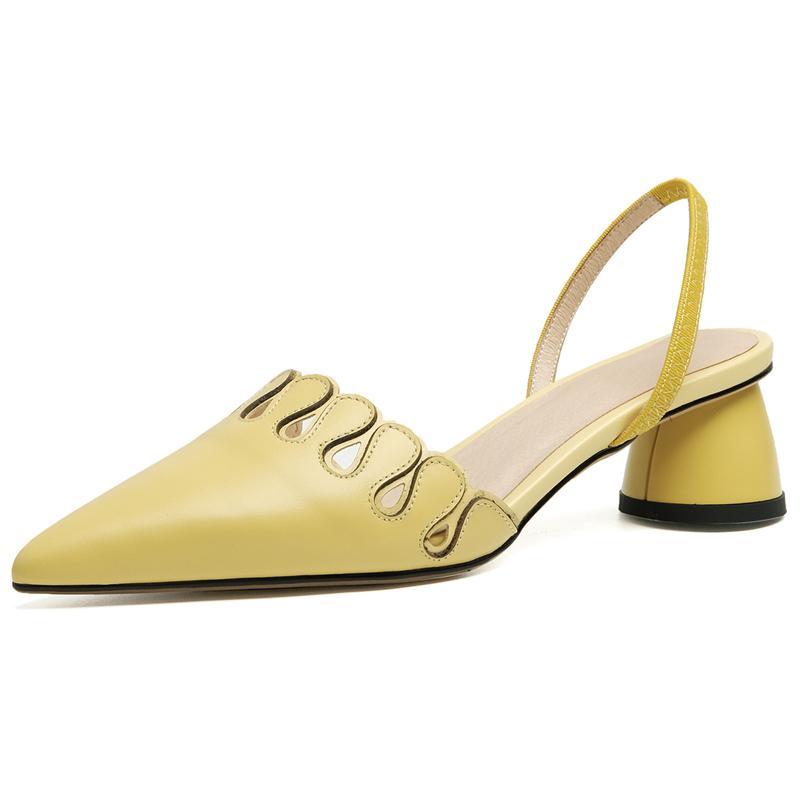 Summer Women's Sandals Genuine Leather Pointed Toe Round Heels Height 4.5 Cm Concise Party Shoes For Ladies Yellow White
Summer Women's Sandals Genuine Leather Pointed Toe Round Heels Height 4.5 Cm Concise Party Shoes For Ladies Yellow White