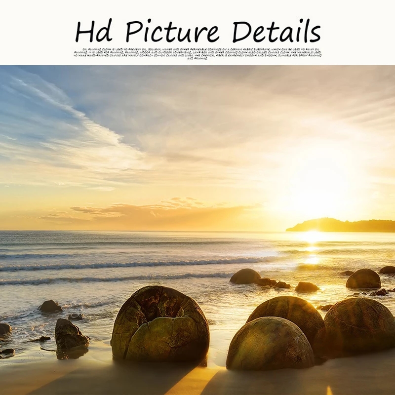 Natural Blue Sky Stone Beach Sunset Landscape Posters and Prints Canvas Painting Scandinavian Wall Art Picture for Living Room