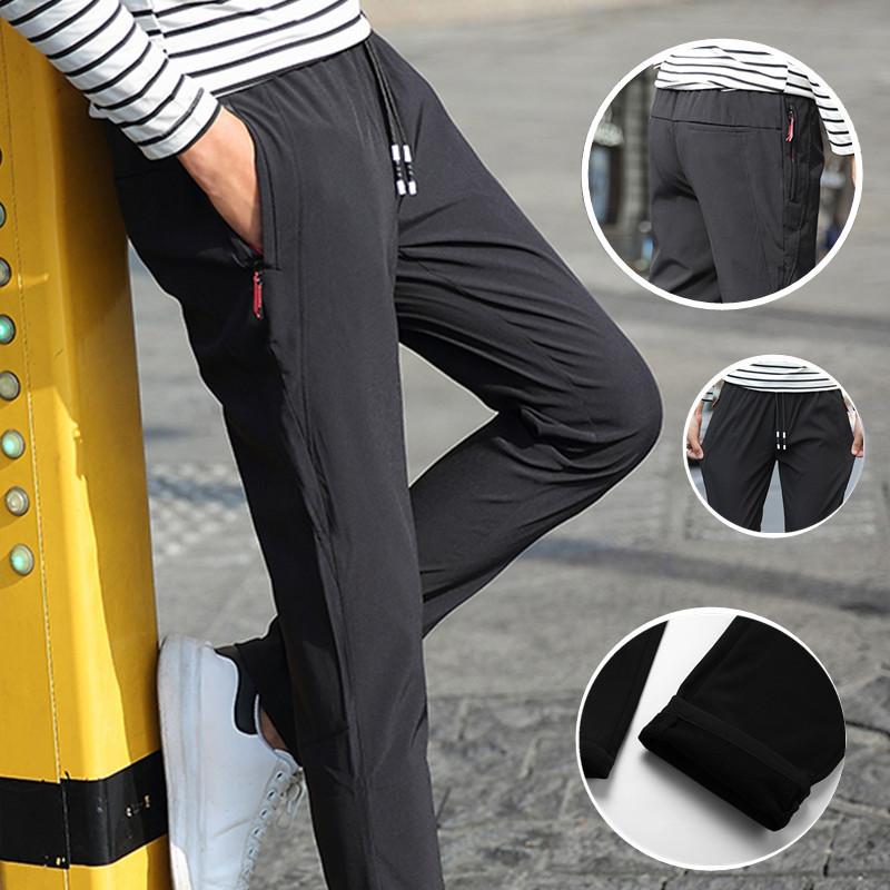 Versatile Casual Pants Men's Trend Slim Sports Black Stretch Plush, Thin grey