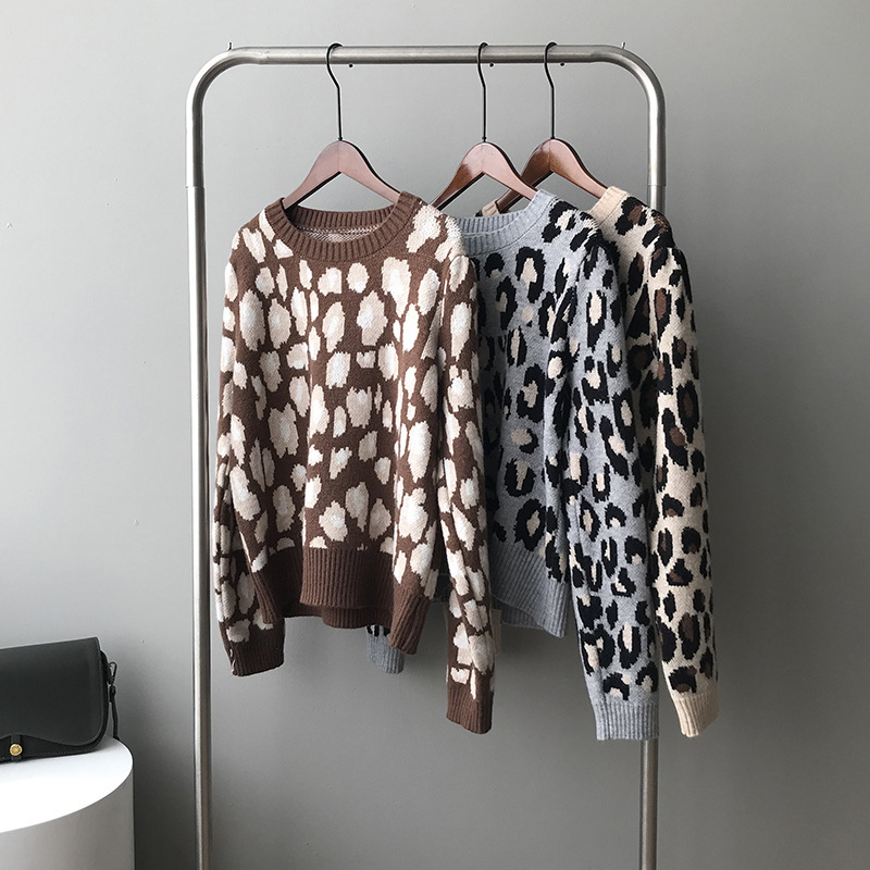 Women's Autumn Winter Chic Lazy Wind Leopard Print Crew O Neck Sweater Oversize Thick Knit Top Female For Fashion 210520, Brown
Women's Autumn Winter Chic Lazy Wind Leopard Print Crew O Neck Sweater Oversize Thick Knit Top Female For Fashion 210520, Brown