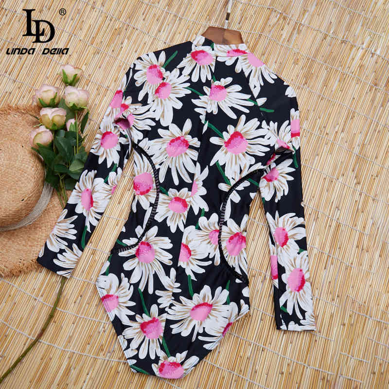 Summer Women Print Long sleeve Sexy Bodycon Bodysuit Romper 210522