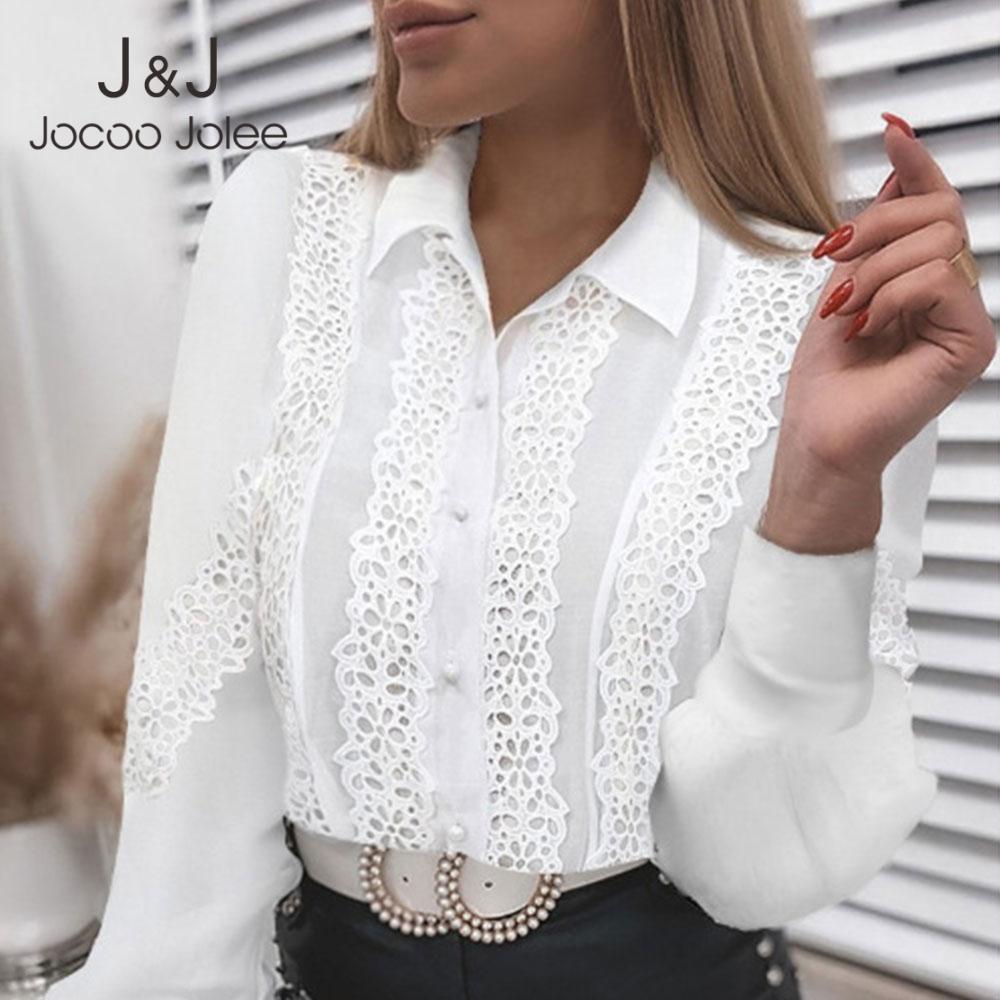Jocoo Jolee Women Elegant White Lace Blouse Casual Long Sleeve Hollow Out Loose Shirts Vintage Button Mesh Design Tops 210518
Jocoo Jolee Women Elegant White Lace Blouse Casual Long Sleeve Hollow Out Loose Shirts Vintage Button Mesh Design Tops 210518