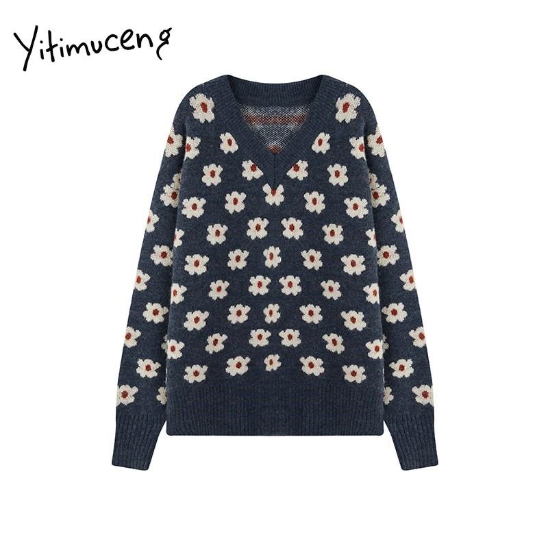 Women's Sweaters Yitimuceng Sweater Women Floral V Neck Ribbed Loose Vintage Pullovers Casual Over Size Flowers Sweet Antumn Witer Clothes, White;black
Women's Sweaters Yitimuceng Sweater Women Floral V Neck Ribbed Loose Vintage Pullovers Casual Over Size Flowers Sweet Antumn Witer Clothes, White;black