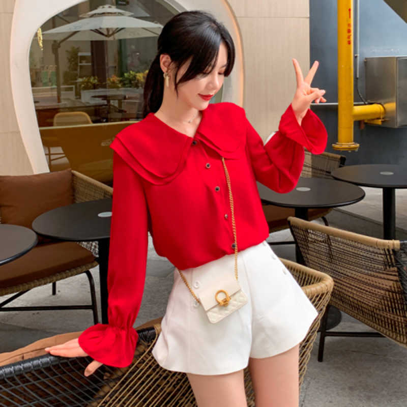Autumn Korea Fashion Women Long Sleeve Double-layer Collar Ruffles Shirts Ladies Tops Sweet Slim Chiffon Blouses S135 210608, White
Autumn Korea Fashion Women Long Sleeve Double-layer Collar Ruffles Shirts Ladies Tops Sweet Slim Chiffon Blouses S135 210608, White