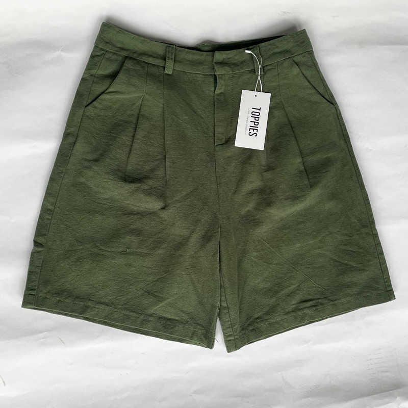 Toppies White Linen Shorts Wide Leg Summer Woman High Waist Streetwear 210714