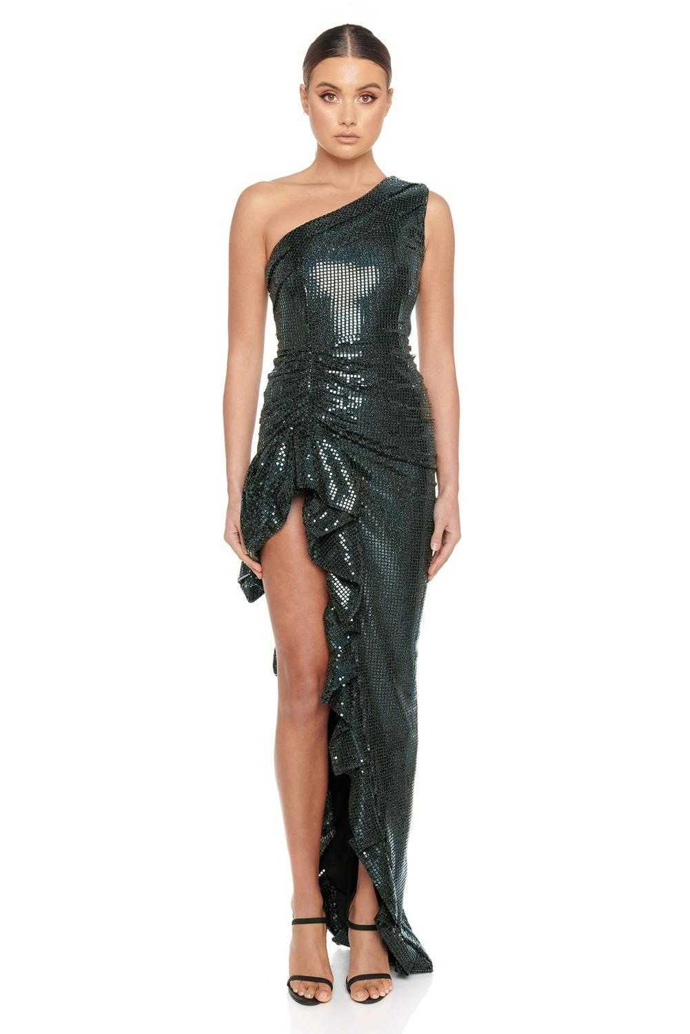 Summer Ladies Solid Color Green One-Shoulder Sequins Ruffled High Slit Open Back Sexy Party Club Dress 210527
Summer Ladies Solid Color Green One-Shoulder Sequins Ruffled High Slit Open Back Sexy Party Club Dress 210527