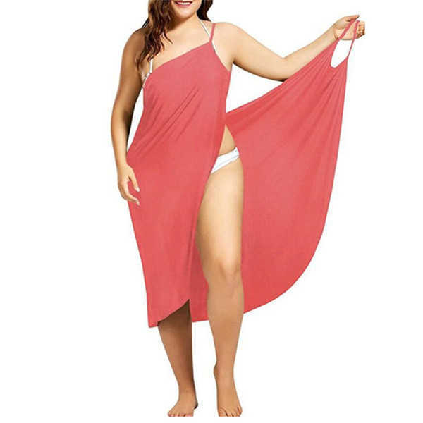 5XL Women Sexy Beach V-Neck Sling Dress Summer Towel Backless Swimwear Cover Up Wrap Robe Female Tropical Dresses Plus Size 210623