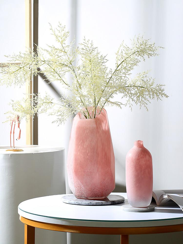 Nordic Modern Pink Geometric Marble Glass Vase Flower Arrangement Living Room Terrarium Containers Vases