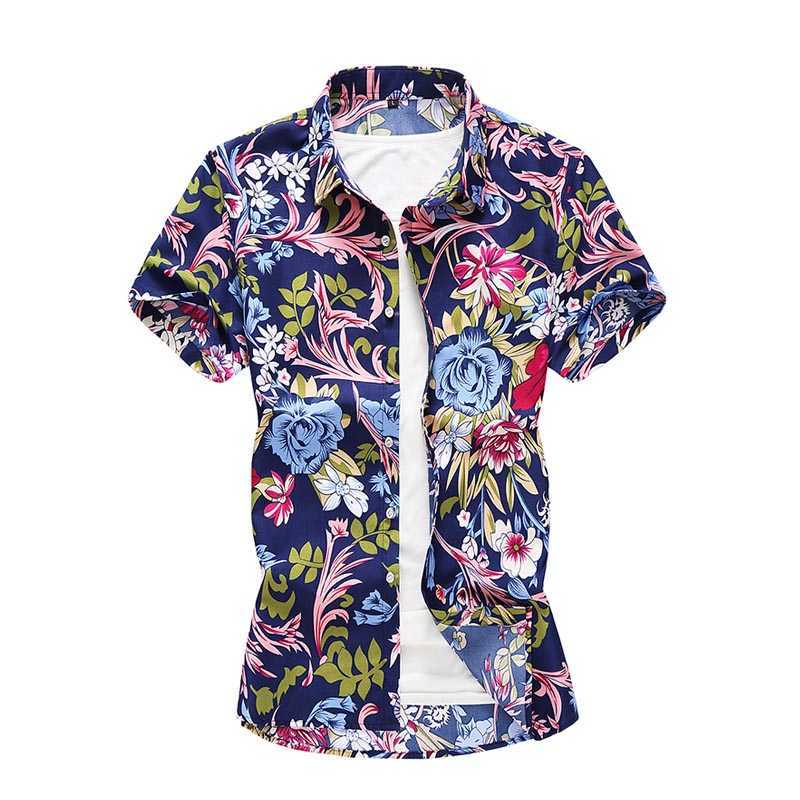 Summer Korean Fashion Floral Shirts Casual Beach Short Sleeve Chinese Cotton Flowers Shirt Big Size 5XL 6XL 7XL 210528