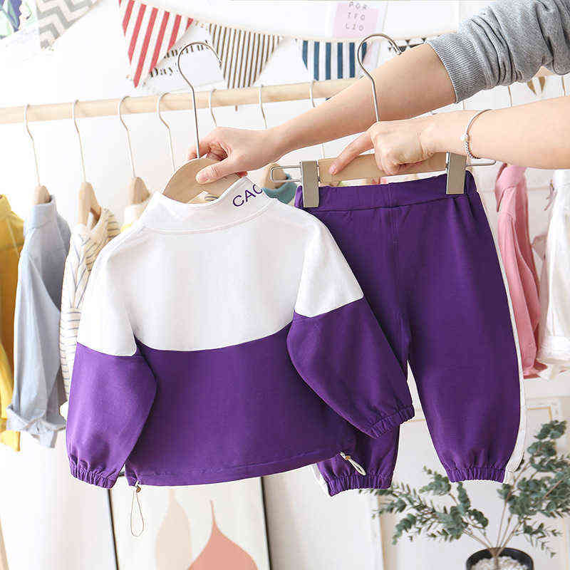 Fashion Children Clothing Spring Autumn Baby Girl Clothes Boys Solid Jacket Pants 2Pcs/set Toddler Cotton Costume Kids Tracksuit 211104