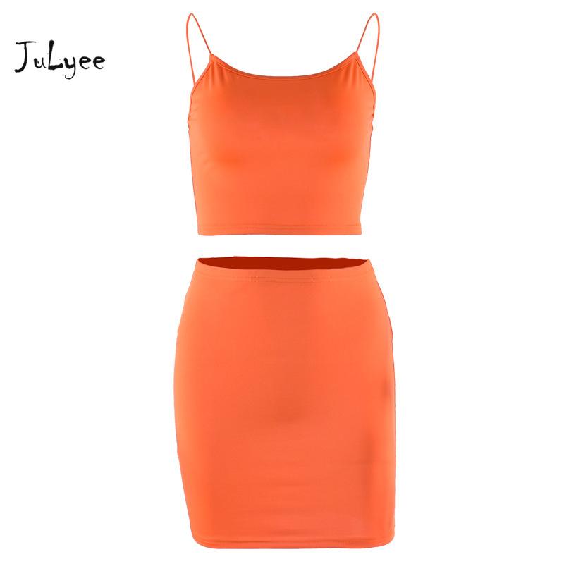 Women Skirt Sets Solid Strapless Spaghetti Strap Backless Short Top And Mini Bodycon Summer Two Piece Outfits Dress