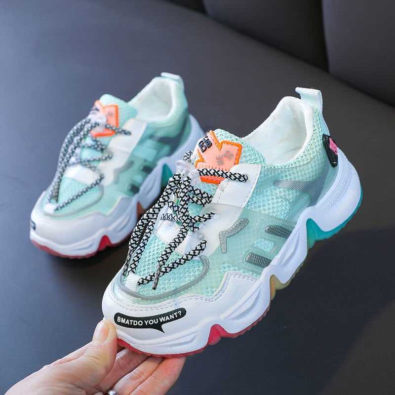 2021 new boys and girls fashion rainbow solid bottom sneakers children middle school students breathable running shoes Y0809
