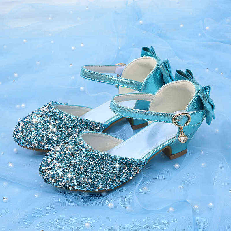 Sandals For Girl Princess Shoes Round Toe Sandals Kids Rhinestone High Heels Baby Girls School Shoe 8-12Y Child Dance Sandals G220307