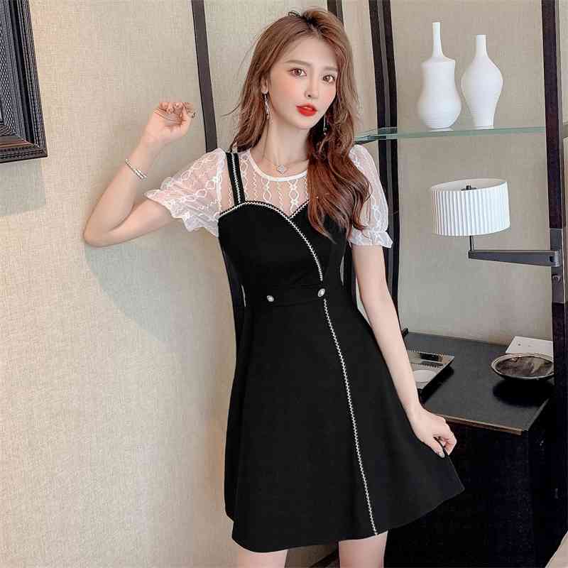 Make The Summer Fashion Joker Reducting Of Cultivate One's Morality Show Thin Dress Stitching Little Black Dress 210515