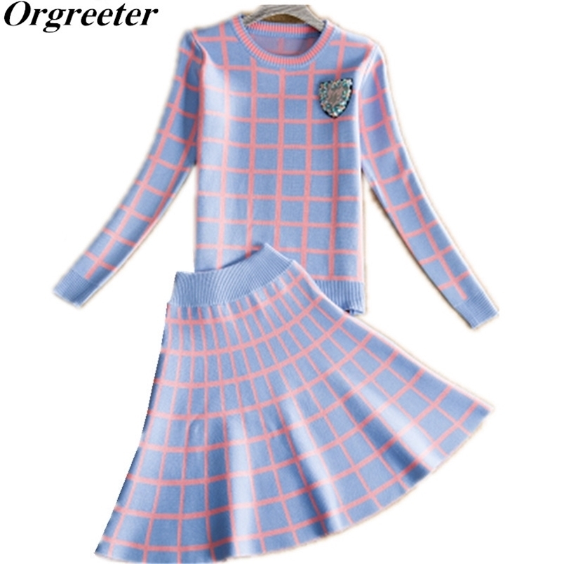 Knit Long-sleeve Sweater Skirt Suits Women Sweet Beads Collar Knit Crochet grid Crop Top A-line Skirt Women's 2pcs Set 211109, Blue
Knit Long-sleeve Sweater Skirt Suits Women Sweet Beads Collar Knit Crochet grid Crop Top A-line Skirt Women's 2pcs Set 211109, Blue