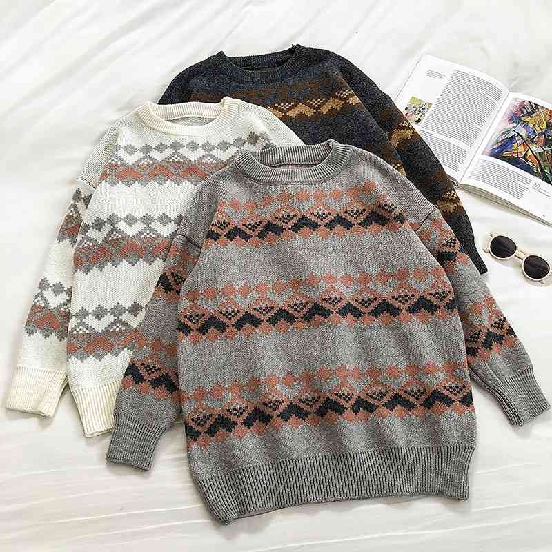 Women Vintage Geometry Sweater Autumn Winter Long Sleeved Loose Oversize Pullover Sweaters Woman Korean Knitted Jumper Tops 210602, Creamy-white
Women Vintage Geometry Sweater Autumn Winter Long Sleeved Loose Oversize Pullover Sweaters Woman Korean Knitted Jumper Tops 210602, Creamy-white
